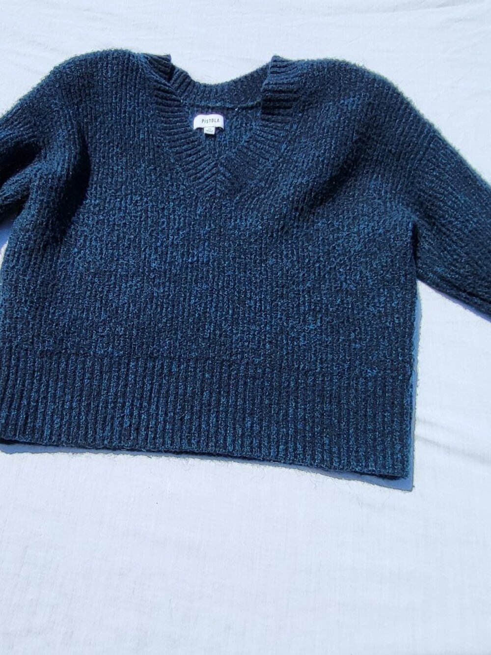 Pistola Sweater Women's XS Blue V Neck Padded Shoulders Classic Preppy Soft